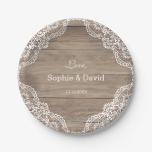 Assiettes En Carton Whimsical Vintage dentelle Vieux Mariage de grange