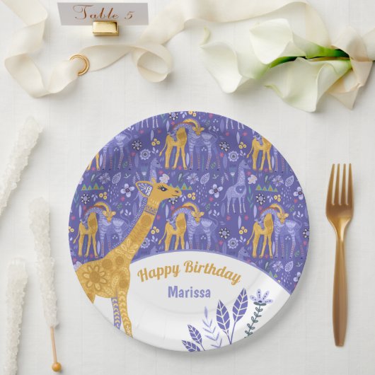 Assiettes En Carton Whimsical violet Turquoise Giraffes Jaunes Anniver (Mariage)