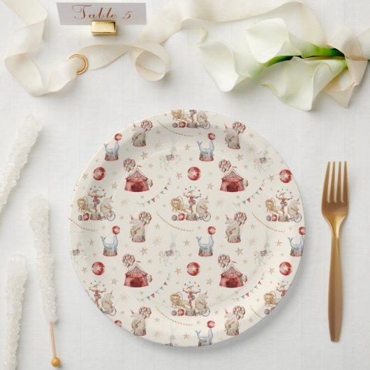 Assiettes En Carton Whimsical Watercolor Circus Carnival Baby Shower (Mariage)