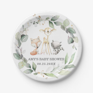 Assiettes En Carton Whimsical Woodland Animaux Baby shower verdoyant