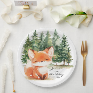 Assiettes En Carton Whimsical Woodland Baby Fox 1er anniversaire