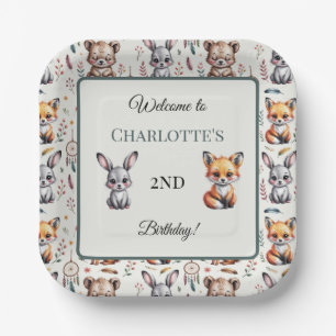 Assiettes En Carton Whimsland Woodland Boho Nom de l'anniversaire