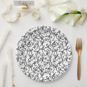 Assiettes En Carton Whimssical Cute B&W Bows Fête des mariées Motif