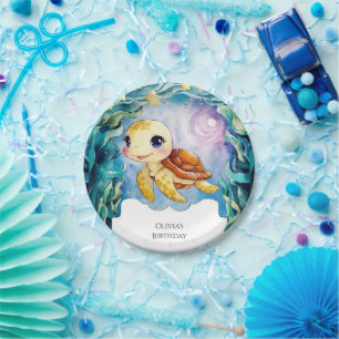 Assiettes En Carton Whimssical mignon Tortue sous-marine Anniversaire