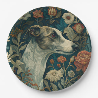 Assiettes En Carton Whippet Brindle and White William Morris Style