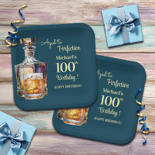 Assiettes En Carton Whisky d'anniversaire 100 ans pour hommes vieilli