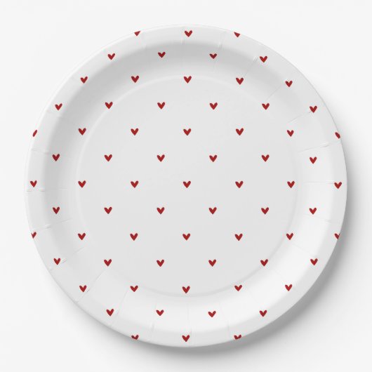 Assiettes En Carton White and Red Hearts Pattern Valentine's Day (Devant)