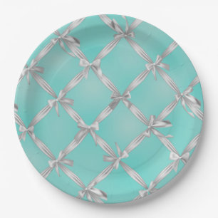 Assiettes En Carton White Bows Turquoise Robin's Oeuf Blue Bridal Part