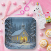 Assiettes En Carton White Christmas Chapel In Winter Pines (Fête)
