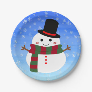 Assiettes En Carton White Christmas Snowman