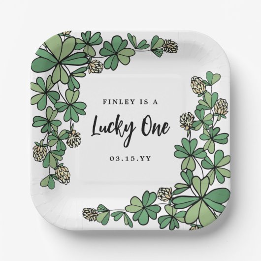 Assiettes En Carton White Clochers Lucky One First Birthday (Recto)