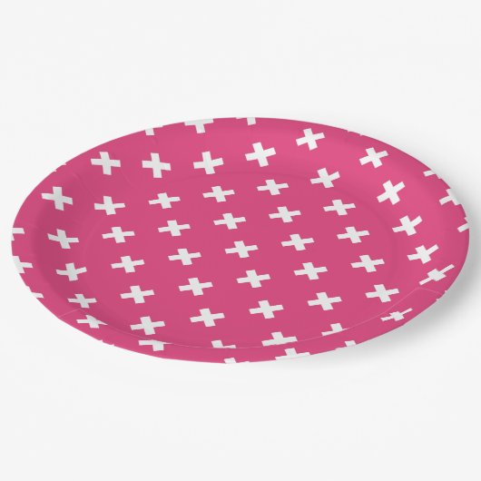 Assiettes En Carton White cross stitches on fuchsia (Angle)