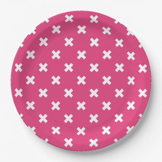 Assiettes En Carton White cross stitches on fuchsia (Devant)