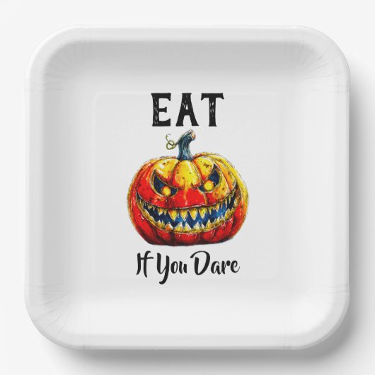 Assiettes En Carton White Eat if you dare Halloween Ghastly Pumpkin (Recto)