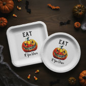 Assiettes En Carton White Eat if you dare Halloween Ghastly Pumpkin