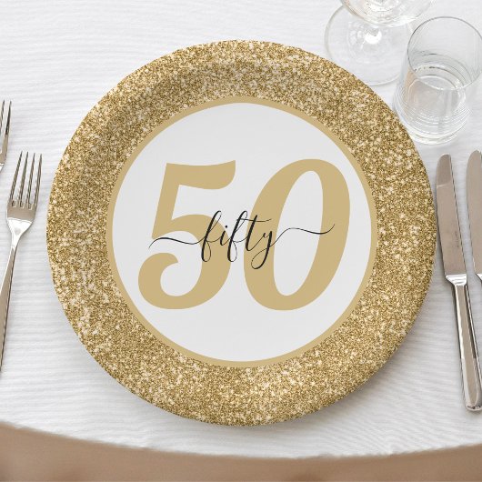 Assiettes En Carton White & Gold Parties scintillant 50 Cinquante ans 