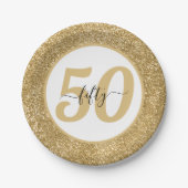 Assiettes En Carton White & Gold Parties scintillant 50 Cinquante ans  (Devant)