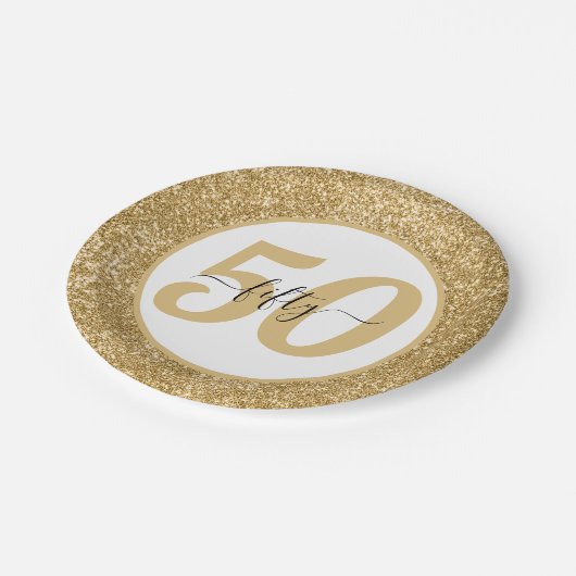 Assiettes En Carton White & Gold Parties scintillant 50 Cinquante ans (Angle)