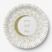 Assiettes En Carton White & Gold Stars Celestial Sunburst Moon Mariage (Devant)