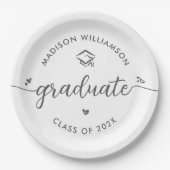Assiettes En Carton White Graduation Gray Script Hearts Cap Fun Modern (Devant)