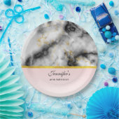 Assiettes En Carton White Gray Marble with Gold Ribbon (Fête)