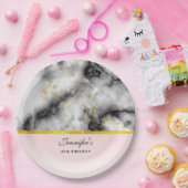 Assiettes En Carton White Gray Marble with Gold Ribbon (Fête)