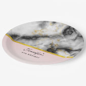 Assiettes En Carton White Gray Marble with Gold Ribbon (Angle)