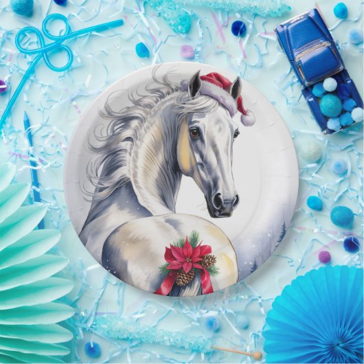 Assiettes En Carton White Horse Christmas Paper Plate (Fête)