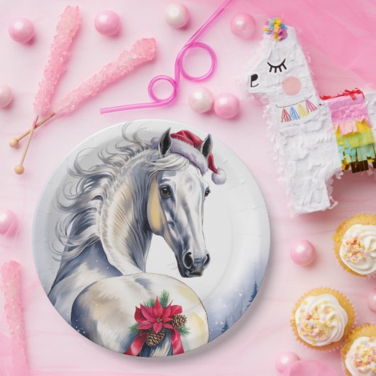 Assiettes En Carton White Horse Christmas Paper Plate (Fête)