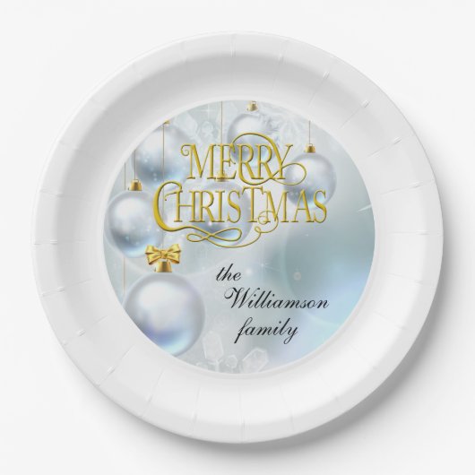Assiettes En Carton White Ornaments Merry Christmas - Personalize (Devant)