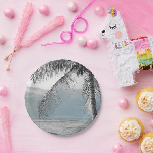 Assiettes En Carton White Palm Coconut Tree Elégant Mariage de plage (Fête)