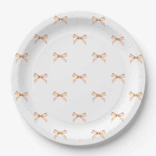 Assiettes En Carton White Paper Plate with Gold Bow Pattern (Devant)