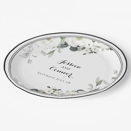 Assiettes En Carton White Peony Greenery Mariage 9 pouces Dîner (Angle)