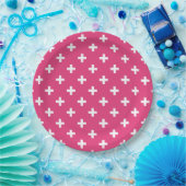 Assiettes En Carton White polka crosses on fuchsia (Fête)