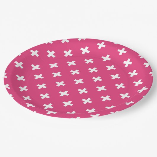 Assiettes En Carton White polka crosses on fuchsia (Angle)