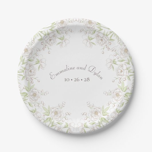 Assiettes En Carton White Rose Classic Wedding (Devant)