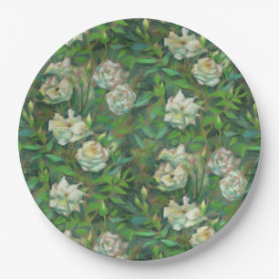 Assiettes En Carton White roses, green leaves, beautiful flowers