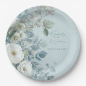 Assiettes En Carton White Roses Hellebores Silver Eucalyptus Wedding (Devant)