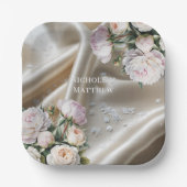 Assiettes En Carton White Satin with Roses and Peony Wedding (Recto)