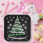 Assiettes En Carton White Snowflake Silver Green Ribbon Christmas Tree (Fête)