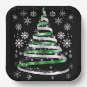 Assiettes En Carton White Snowflake Silver Green Ribbon Christmas Tree (Recto)