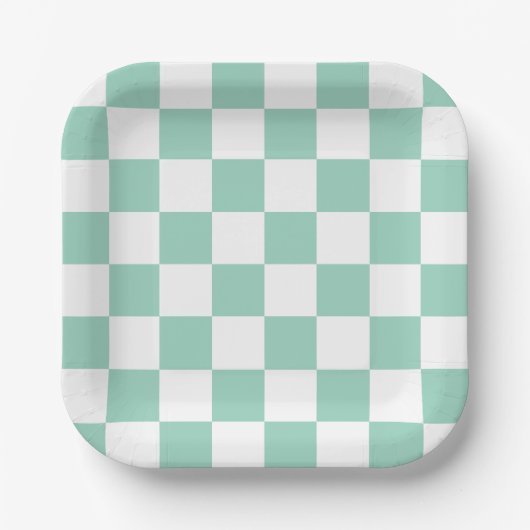 Assiettes En Carton White & Teal Checkerboard Paper Plates (Recto)