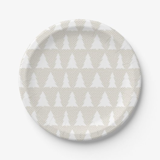 Assiettes En Carton White Tree Motif Faux Beige Canvas Fête (Devant)