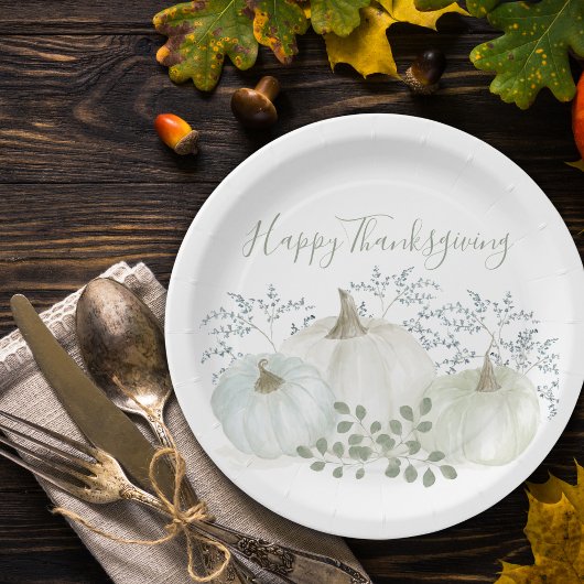 Assiettes En Carton White Watercolor Citrouilles Thanksgiving