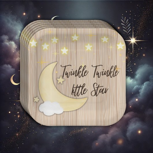 Assiettes En Carton White Wood Twinkle Twinkle Little Star Baby shower