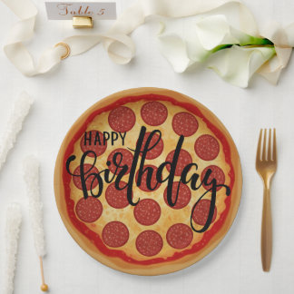 Assiettes En Carton Whole Pizza Happy Birthday Party Design