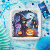 Assiettes En Carton Wicked Éffrayant mignonne sorcière Halloween Plaqu (Fête)