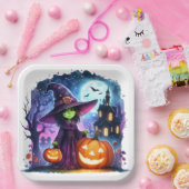 Assiettes En Carton Wicked Éffrayant mignonne sorcière Halloween Plaqu (Fête)