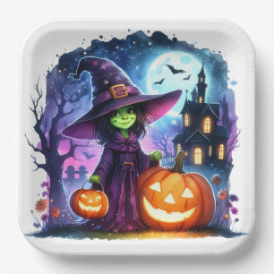 Assiettes En Carton Wicked Éffrayant mignonne sorcière Halloween Plaqu