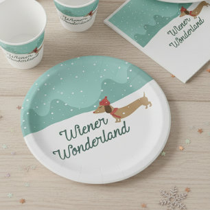 Assiettes En Carton Wiener Wonderland Dachshund Plaques de fête de Noë